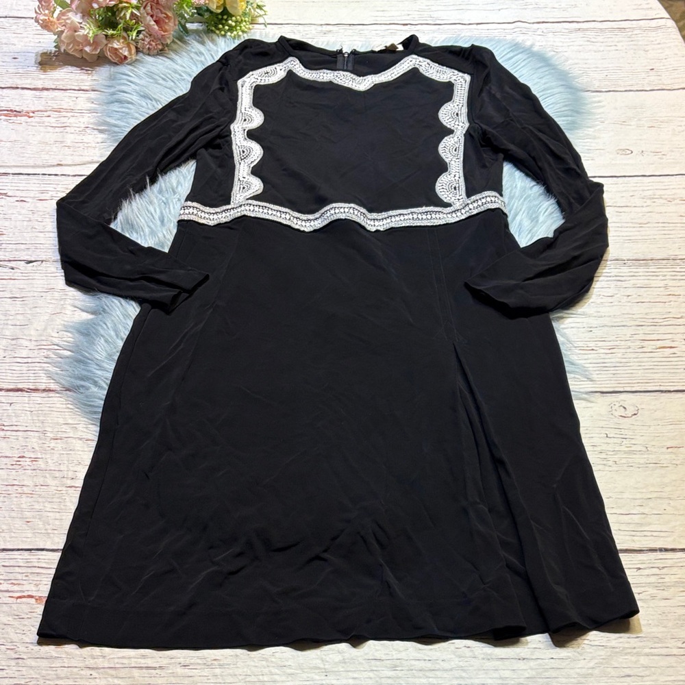 Tory Burch Maci Embellished Aline Black White Sequins Dress sz M